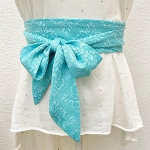 Fabric Belt Sash, Embossed Floral Medallion, Tiffany Blue, New Item